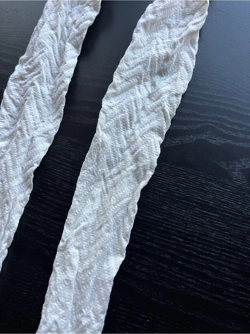 White Textured Knit Tights Cable Chevron Pattern Footed